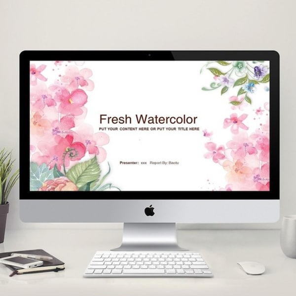 Floral Watercolor PowerPoint Presentation, Pink Wedding PowerPoint Template, Elegant PowerPoint, Editable PPT