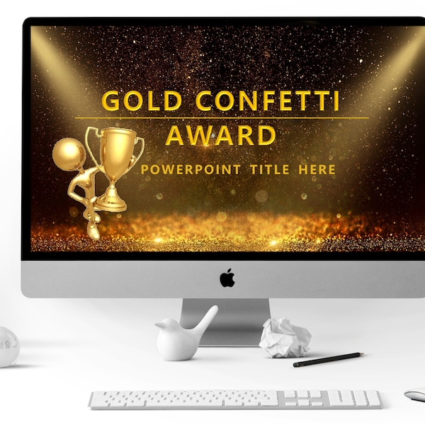 Gold Confetti Award Ceremony Powerpoint Template | Countdown Slide PowerPoint Presentation for Award Ceremony | Black and Gold  PowerPoint