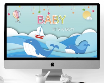 Blue Baby Shower Slideshow,  Birthday PowerPoint Template, Blue Background, Birthday photo album Power Point, Slideshow, Celebration