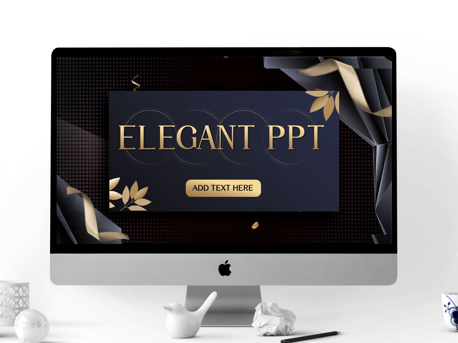 Dark Blue and Gold Powerpoint Template, Business Powerpoint, Editable