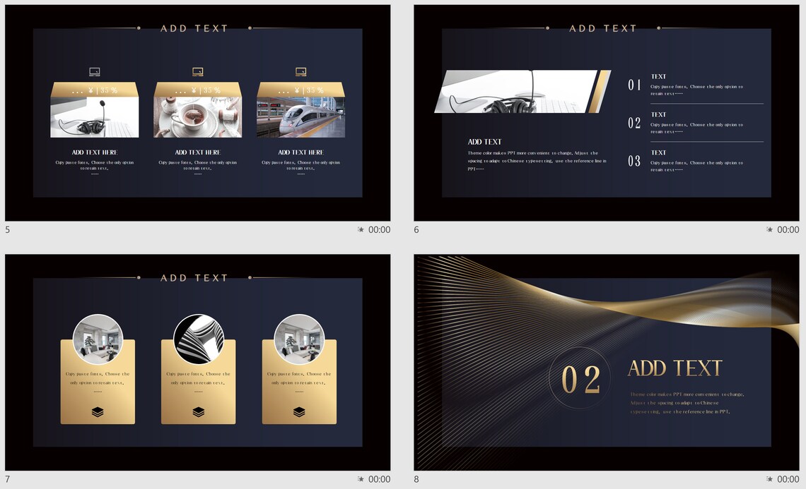 Dark Blue and Gold Powerpoint Template, Business Powerpoint, Editable