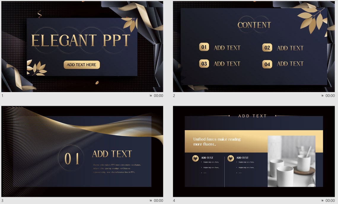 Dark Blue and Gold Powerpoint Template, Business Powerpoint, Editable