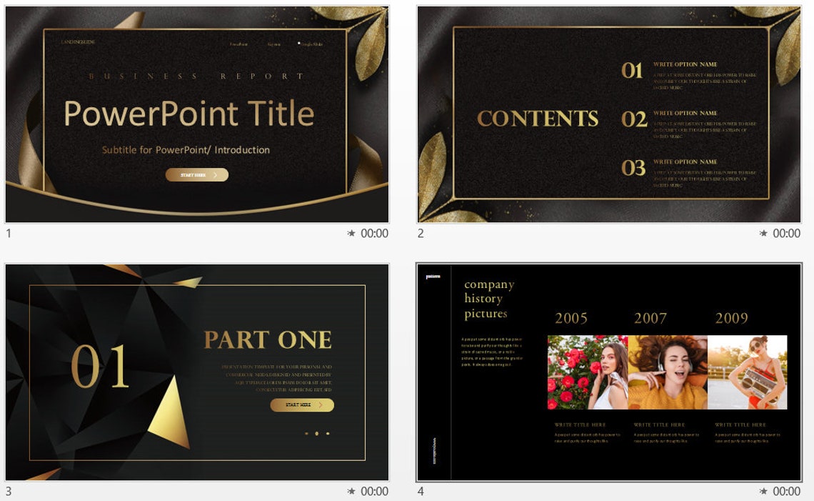 Elegant Black and Gold Powerpoint Template Business Etsy