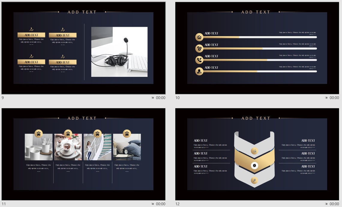 Dark Blue and Gold Powerpoint Template, Business Powerpoint, Editable