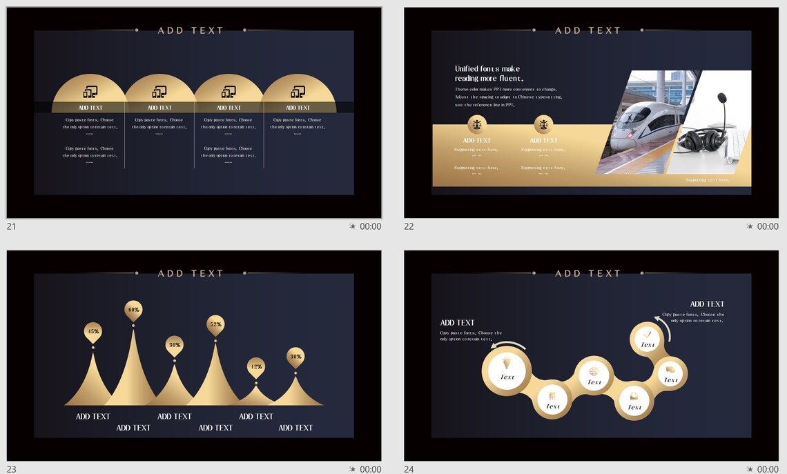 Dark Blue and Gold Powerpoint Template, Business Powerpoint, Editable