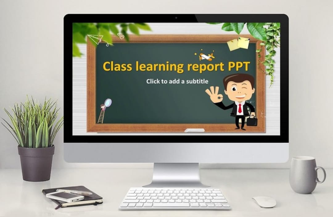 Green Chalkboard Powerpoint Template, Cartoon Chalkboard, Editable