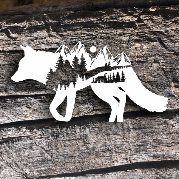 Fox with Mountains Vinyl Decal, Decal for Car window, Nature Decal, Fox Decal, Fox Decal for Car, decal for laptop, decal for yeti