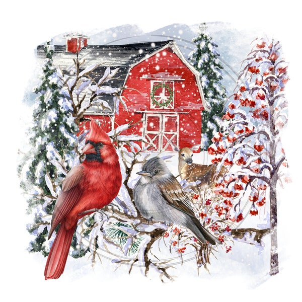 Red Cardinal png, Winter graphic, Red Barn Digital, Christmas Scene, Sublimation Design, Instant Download