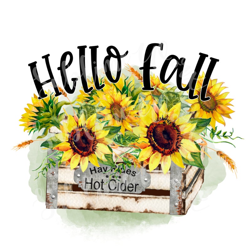 Download Hello Fall Sublimation Design/Sunflowers in a crate PNG ...