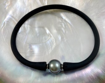 Black Silicone Tahitian Pearl Bracelet