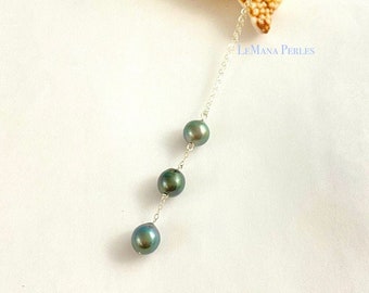 Tahitian Pearl 3 Drop Necklace in Sterling Silver