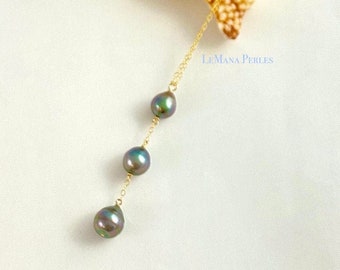 Tahitian Pearl 3 Drop Necklace in Gold-filled