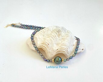 Fresh T: Rainbow Freshwater Pearls with Single Tahitian Pearl Necklace