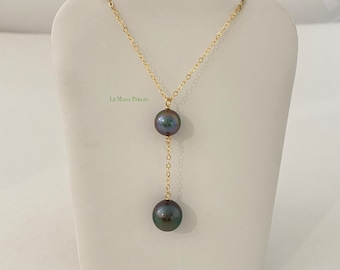 Tahitian Pearl 2 Drop Necklace, 10-11 mm