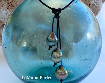 Ka Wai, 3 Tahitian Pearl Polycord Necklace