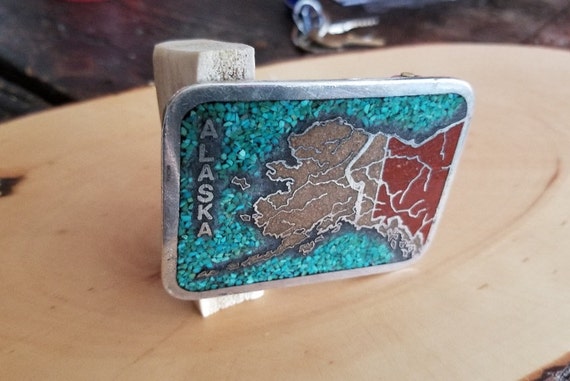 Vintage sterling silver Alaska belt buckle - image 1