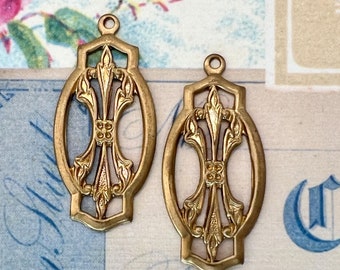Vintage Brass Art Deco Connector: Gold Charm, Bead Link (2 Pieces)