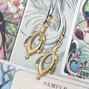 Vintage Brass Stamping Scroll Connector Setting Art Deco Earring Link Old Gold Charm 1940’s