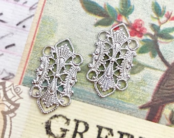 Vintage Brass Connector Art Deco Filigree Stamping Jewellery Link Old Silver Charm Finding