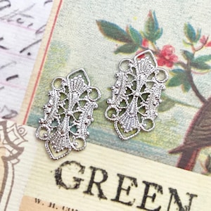 Vintage Brass Connector Art Deco Filigree Stamping Jewellery Link Old Silver Charm Finding