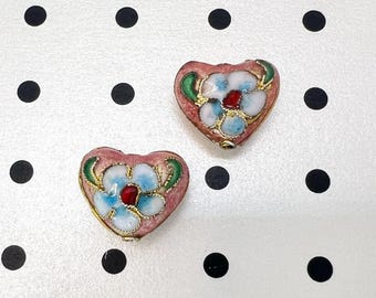 Vintage cloisonné-harthangerkraal: roze bloemenemaille, jaren 60