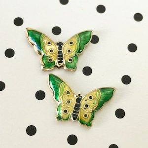 Vintage Cloisonné Butterfly Pendant Bead Green - Rare Handpainted Butterfly Charm Beads Enamel Art Bead