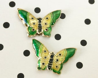 Vintage Green Cloisonné Butterfly Pendant Bead: Emaljkonstberlock
