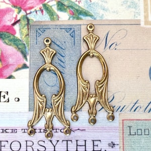 Vintage Brass Stamping Scroll Connector Setting Art Nouveau Bead Link Old Gold Charm 1940’s