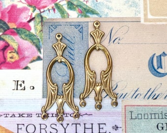 Vintage Brass Stamping Scroll Connector Setting Art Nouveau Bead Link Old Gold Charm 1940’s