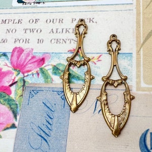 Vintage Brass Stamping Connector Fancy Drop Art Nouveau Bead Link Old Gold Charm 1940’s