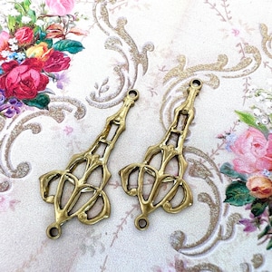 Vintage Brass Stamping Art Deco Connector Setting Bead Link Old Gold Charm Filigree Pendant 1940’s