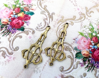 Vintage Brass Art Deco Filigree Connector: 1940s Style (2 Pieces)