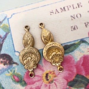 Vintage Brass Stamping Connector Setting Moon Flower Art Nouveau Bead Link Old Gold Charm 1940’s Style