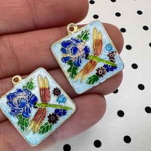 Vintage Cloisonné blommig emaljhängsmycke - Aqua Blue Emalj Dragonfly Bead Plaque bild 5
