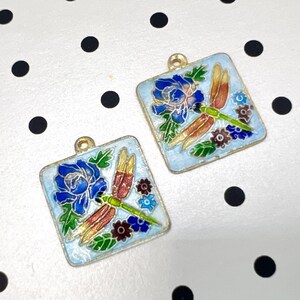 Vintage Cloisonné blommig emaljhängsmycke - Aqua Blue Emalj Dragonfly Bead Plaque bild 2