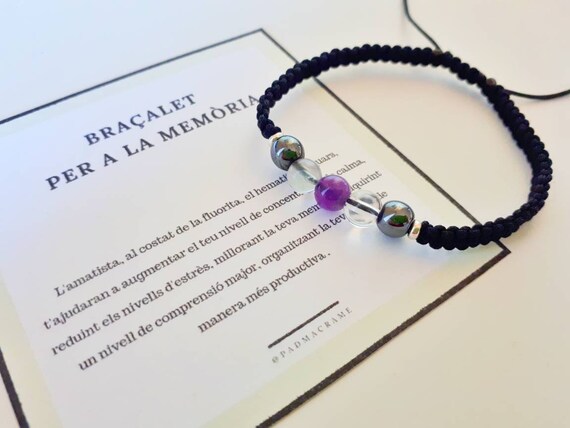 Pulsera de la memoria, memory bracelet, pulsera piedras preciosas, pulsera piedras naturales, hematite, amatista, fluorita, cuarzo blanco