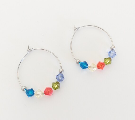 Pendientes hipoalergénicos de acero y cuentas de swarovski