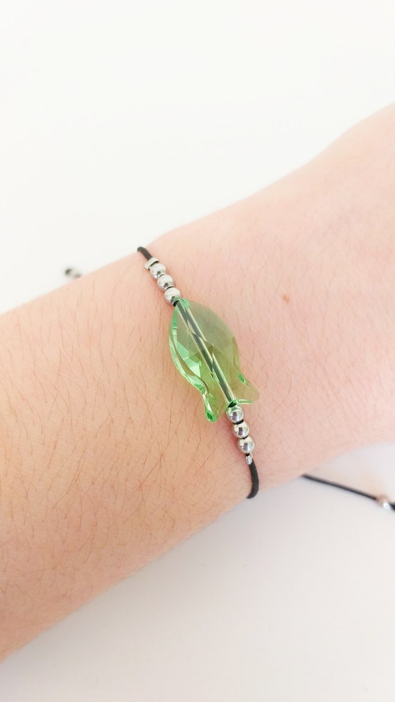 Pulsera ajustable de acero y pez verde de swarovski