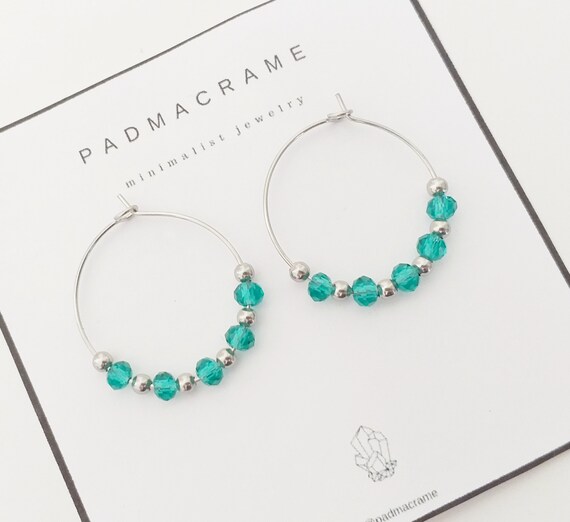 Pendientes acero crystal therapy: verde turquesa