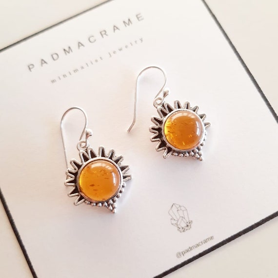 Pendientes de plata de ley y ambar