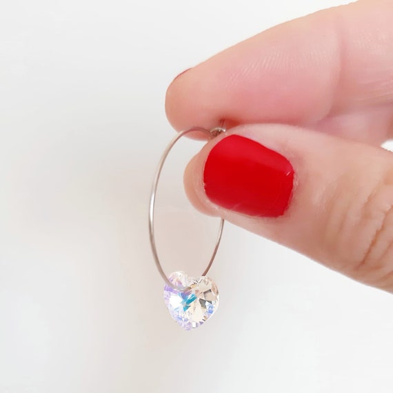 Pendientes hipoalergénicos de acero y cristal de swarovski: blanco