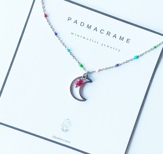 Collar luna de acero y mineral