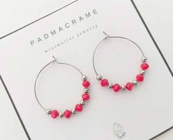 Pendientes acero crystal therapy: rojo intenso