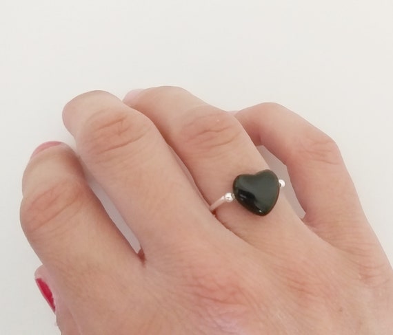 Anillo plata de ley y corazón mineral