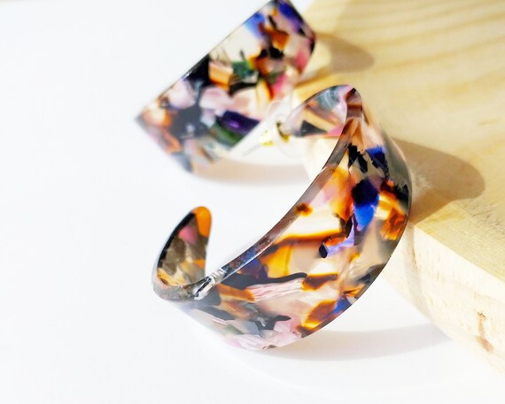 Pendientes aro resina multicolor