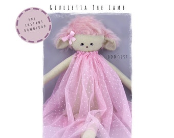 Giulietta - The Lamb and Friends, PDF plush / soft toy dancers lamb, cat, rabbit sewing pattern - DIY girls room decor