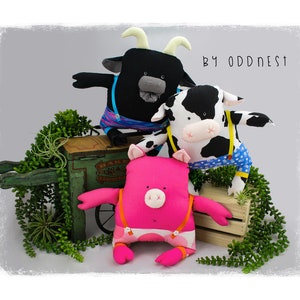 Mr Bakers Farm Animals / goat, pig, cow soft toy, plush - Digital download sewing pattern