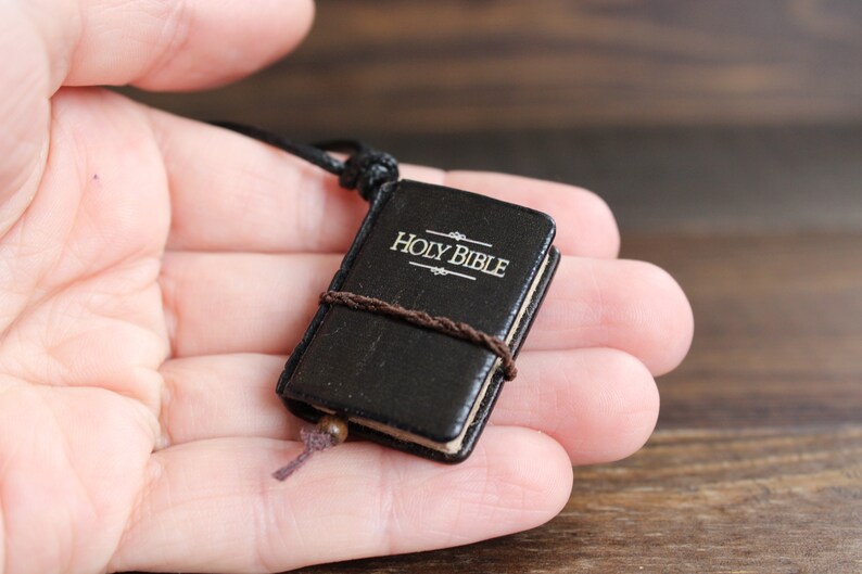 Holy Bible Leather Book Pendant Mini Antique Book Necklace Etsy