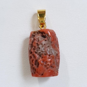 Vintage Bead Pendant Undyed Red Coral Bead Brass Pendant Handcrafted A Genuine Natural Italian Coral Pendant.