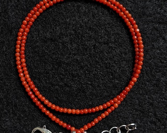 Natural Italian Red Coral Bead Necklace: 2mm Gemstone Strand